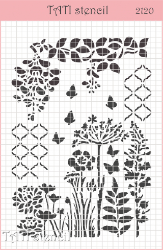 Трафарет универсальный TATI stencil 2120, Фон, растения, бабочки